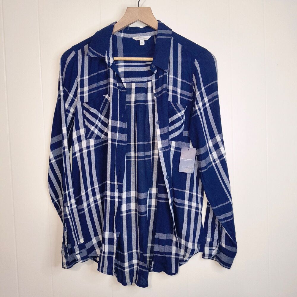 Lucky Brand Navy 100% Cotton Lightweight Button-Down